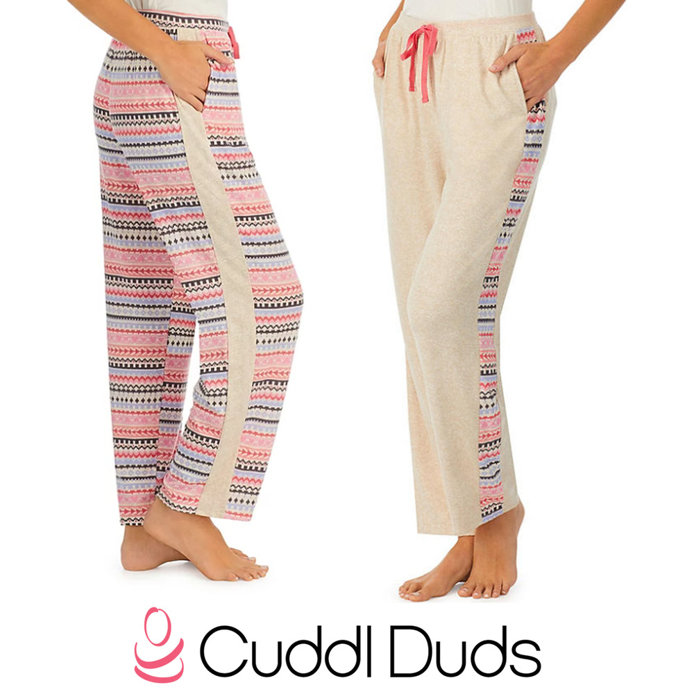 2 Pack Cuddl Duds Lounge Sleep Pants Pink Hearts Aztec Sweater Knit Pockets L